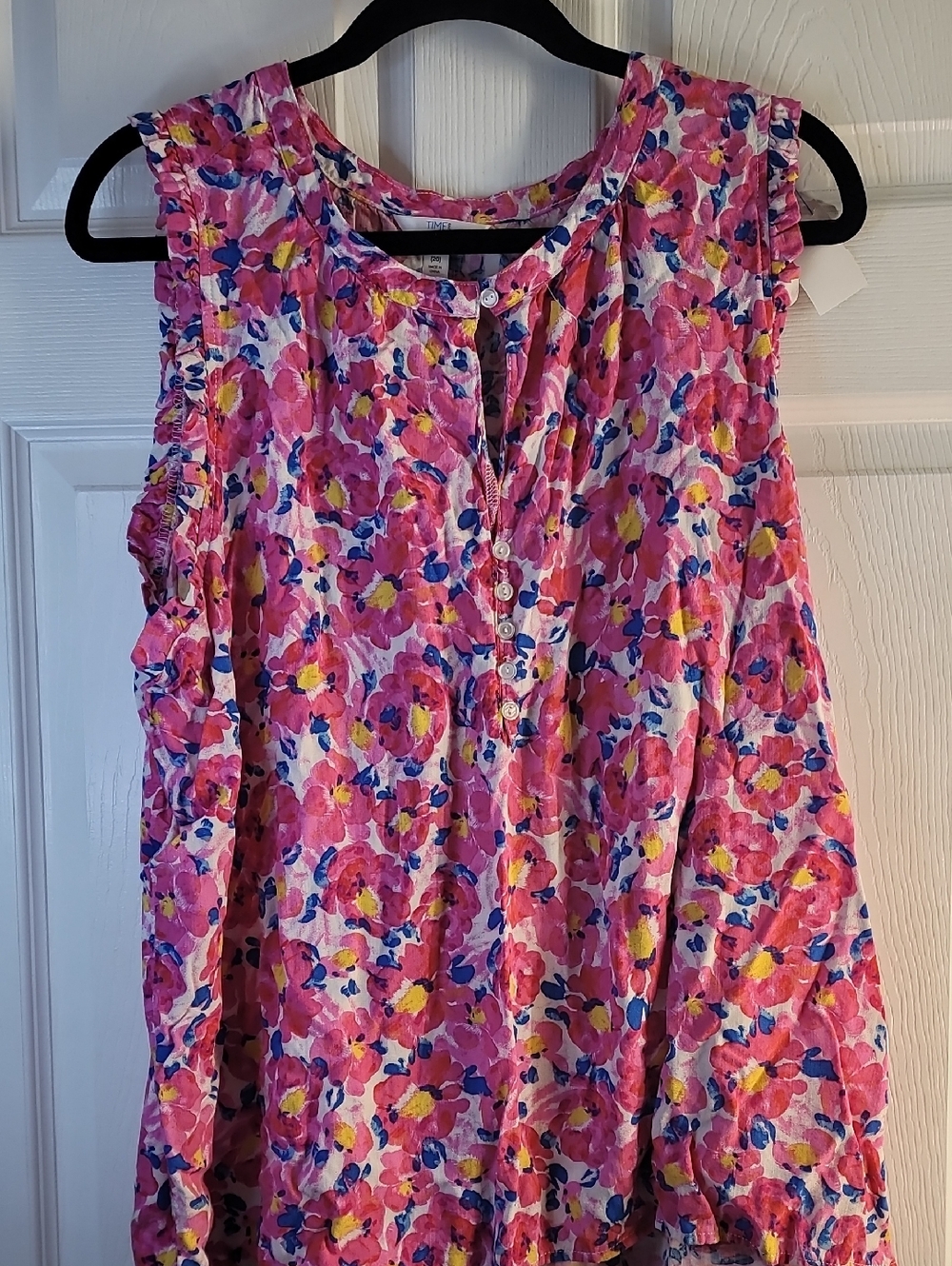 Time and Tru Pink & Blue Floral Sleeveless Tank Top